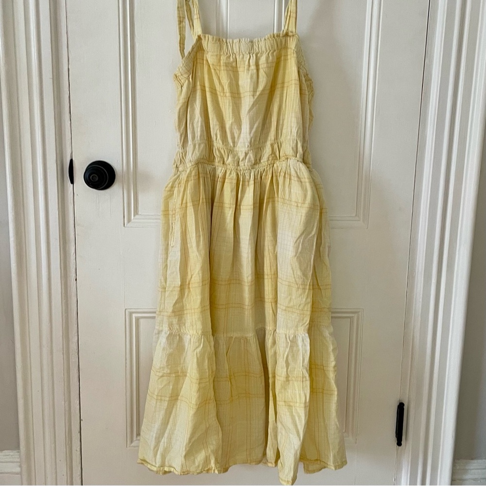 100% Cotton Yellow Lined Sundress Women’s XL Adjustable Tie Shoulder Straps